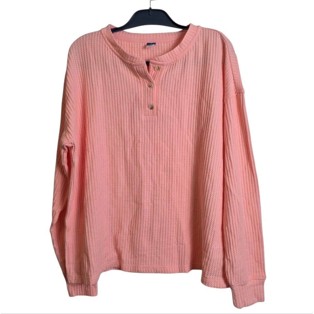 Old Navy Cozy Waffle Knit Henley Top Oversized Light Peach Pullover Small New - Picture 2 of 11